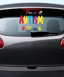 Proud Autism Mom Car Decals - Autism Support Stickers with Puzzle Heart Hand Decal