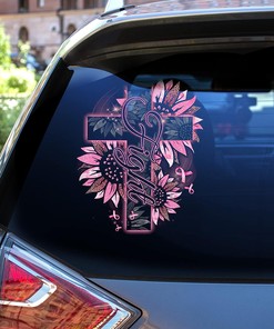 Breast Cancer Sunflower Jesus Cross Faith Transparent Car Decal, Breast Cancer Awareness Car Sticker