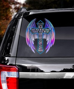 God Has You in His Arms I Have You in My Heart Car Decal Sticker, Memorial Jesus Cross Angel Wings Car Decal