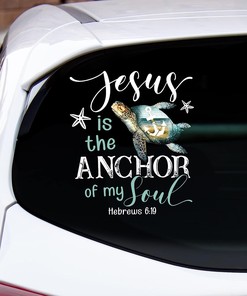 Turtle Jesus is The Anchor of My Soul Car Decal, Turtle Sea Animals Anchor Starfish Beach Sticker For Car Side Door Rear Window