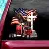 Trucker Truck Eagle American Flag Cross Jesus God Car Decal, Truck Driver Gift Car Decal, Bumper Sticker for Window Side Rear