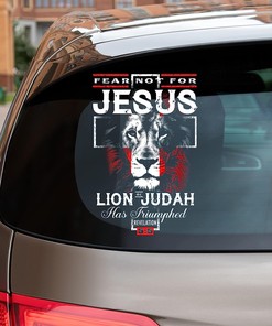 Fear Not for Jesus Lion of Judah Has Triumphed Transparent Vinyl Car Sticker, Jesus Lion Cross Car Decal for Christian God Believers Gift