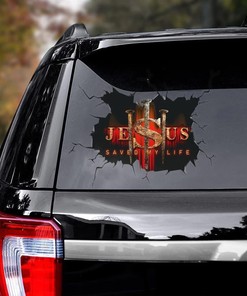 Jesus Saved My Life Cracked Car Decal Sticker - Waterproof Christian Car Decals
