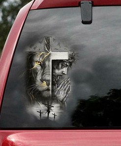 Jesus Cross Lion of Judah God Prayers Transparent Decal, Jesus Sacrifice Car Stickers, Transparent Vinyl For Car Side Door And Rear Window