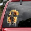 Faith Christian Cross Sunflower American Flag Car Sticker Decal, Chritian Car Rear Door And Window Vinyl Sticker