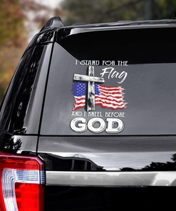 Cross Jesus Car Sticker, I Stand for The Flag and I Kneel Before God Car Door Decals Transparent Decal for God Lovers, Jesus Lovers