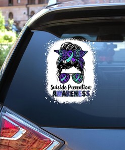 Suicide Prevention Awareness Girl Messy Bun Car Sticker Decal, Suicide Prevention Awareness Vinyl Decal