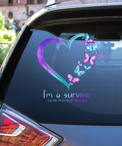 Suicide Prevention Awareness I'm A Survivor Car Sticker Decal, Suicide Prevention Awareness Heart Butterfly Vinyl Decal