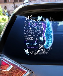 Suicide Prevention Awareness Decals - Do Not Judge You Don't Know Car Decal, Suicide Prevention Awareness Angel Girl Wings Car Decal
