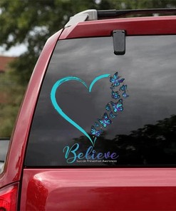 Suicide Prevention Decals -  Believe Purple and Teal Butterfly Car Sticker, Beautiful Ribbon Butterflies Decal for Car, Suicide Prevention Awareness Car Decal