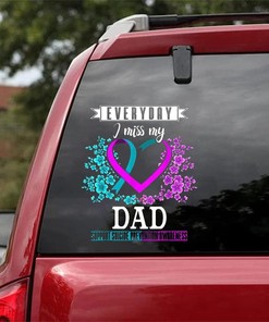 Suicide Awareness Decals - Everyday I Miss My Dad Car Sticker, Purple and Teal Flowers Heart Decal for Car