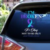 Suicide Awareness Teal And Purple Feather Ribbon I'm Broken It's Okay Not to Be Car Door Window Decal Sticker