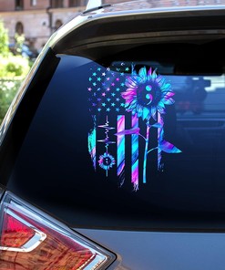 Suicide Awareness Decals Sunflower US Flag Semicolon Hologram Pattern Car Decal, Happy 4Th of July Prevention Car Door Sticker