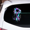 Suicide Prevention Awareness Teal And Purple Sunflower American Flag UV Car Decal, Teal and Purple Ribbon with Semicolon Car Door Sticker