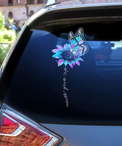 Suicide Awareness Hologram Pattern Sunflower Semicolon Butterfly Never Give Up Car Door Vinyl Decals Sticker