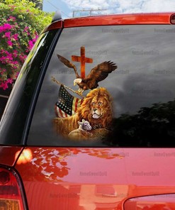 Lion God Lamb Eagle Jesus Bless America Car Sticker 4th Of July Car Decal 