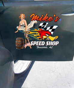 Alternative view of Personalized Hot Rod Shop Mr Horsepower Pin Up Girl Sticker