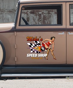 Alternative view of Personalized Pin Up Girl Hot Rod 8 Ball Speed Shop Decals
