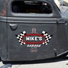 Personalized Pinstripe With Racing Flag Hot Rod Garage Decals