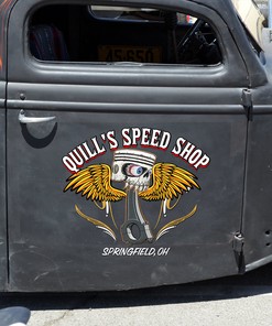 Alternative view of Custom Hot Rod Speed Shop Pinstriping Piston Lettering Vinyl Sticker