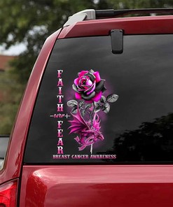 Breast Cancer Car Decal Faith Over Fear Pink Rose Dragon Car Vinyl Sticker