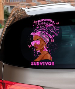 Breast Cancer Awareness Car Decal - Beautiful Black Woman African Woman Survivor Strong Smart Car Decal