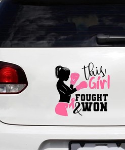 Breast Cancer Car Decal - This Girl Fought and Won Vinyl Decal For Car Side Door And Window