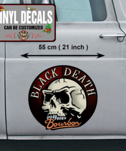 2 Pcs Black Death Bourbon Hot Rod Garage Skull Vinyl Sticker 09997
