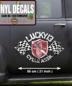 2 Pcs Lucky 13 Hot Rod Garage Vintage Garage Vinyl Sticker 09883