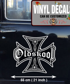 2 Pcs Old Skool School Iron Cross Hot Rod Garage Vinyl Sticker 09921