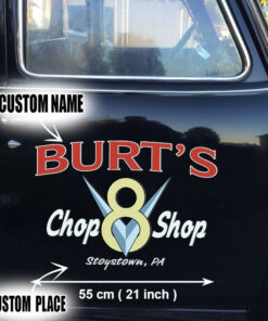 2 Pcs Personalized Chop Shop Hot Rod V8 Vinyl Stickers 09484
