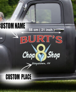 2 Pcs Personalized Chop Shop Hot Rod V8 Vinyl Stickers 09484