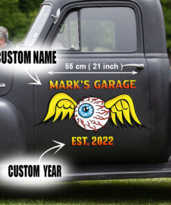 2 Pcs Personalized Eye Ball Hot Rod Speed Shop Garage Vinyl Stickers 09654