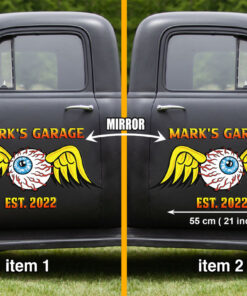 2 Pcs Personalized Eye Ball Hot Rod Speed Shop Garage Vinyl Stickers 09654