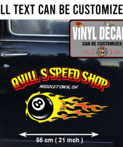 2 Pcs Personalized Flaming Eight Ball Hot Rod Garage Vinyl Sticker 09893