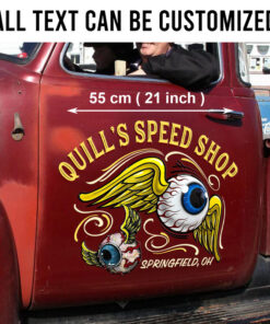 2 Pcs Personalized Flying Eyeball Hot Rod Garage Pinstriping Set 02 Vinyl Stickers 09796