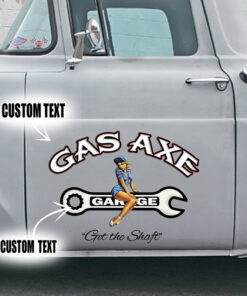 2 Pcs Personalized Hot Rod Pin Up Garage Get The Shaft Set 02 Vinyl Stickers 09764