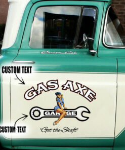 2 Pcs Personalized Hot Rod Pin Up Garage Get The Shaft Set 02 Vinyl Stickers 09764