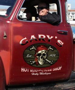 2 Pcs Personalized Hot Rod And Cycle Shop Pirate Skull Old School Garage Set 02 Vinyl Stickers 09755