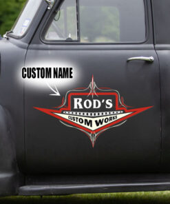 2 Pcs Personalized Hot Rod Custom Works Garage Pinstripe Set 02 Vinyl Stickers 09744