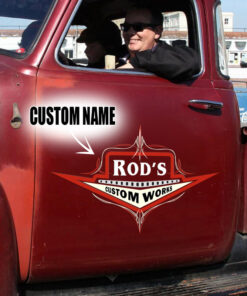 2 Pcs Personalized Hot Rod Custom Works Garage Pinstripe Set 02 Vinyl Stickers 09744