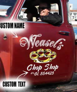 2 Pcs Personalized Hot Rod Garage Chop Shop Door Art Set 02 Vinyl Stickers 09743