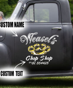 2 Pcs Personalized Hot Rod Garage Chop Shop Door Art Set 02 Vinyl Stickers 09743