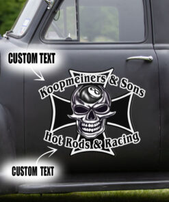 2 Pcs Personalized Hot Rod Garage Iron Cross Hot Rod And Racing Set 02 Vinyl Stickers 09745