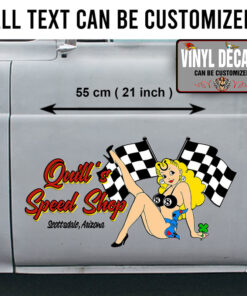 2 Pcs Personalized Hot Rod Garage Luck Lady Vinyl Sticker 09978
