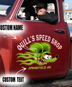 2 Pcs Personalized Hot Rod Garage Old School Vintage Speed Shop Lowbrow Art Set 02 Vinyl Stickers 09742