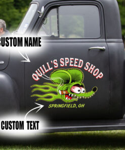 2 Pcs Personalized Hot Rod Garage Old School Vintage Speed Shop Lowbrow Art Set 02 Vinyl Stickers 09742