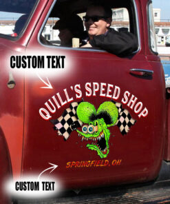 2 Pcs Personalized Hot Rod Garage Pinstripe Door Art Lettering Set 02 Vinyl Stickers 09774