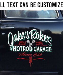 2 Pcs Personalized Hot Rod Garage Pinstripe Lettering Door Art Vintage Garage Set 02 Vinyl Stickers 09756