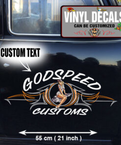 2 Pcs Personalized Hot Rod Garage Pinup Girl Pinstriping Vintage Vinyl Sticker 09906